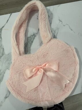 Hot Topic Pink Fuzzy Heart Tote with Satin Bow